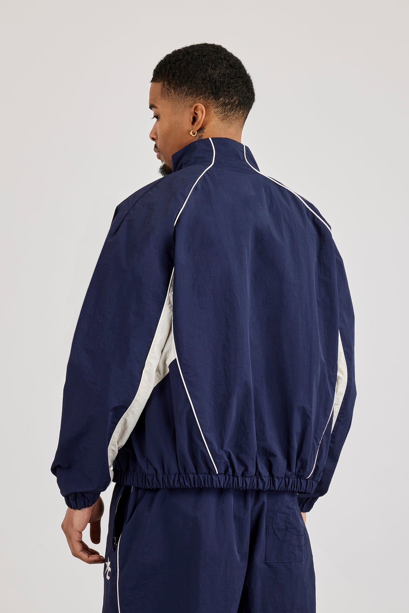 Oversized Nylon Panelled Track Top - Navy