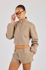 Twill Fitted Jacket - Taupe