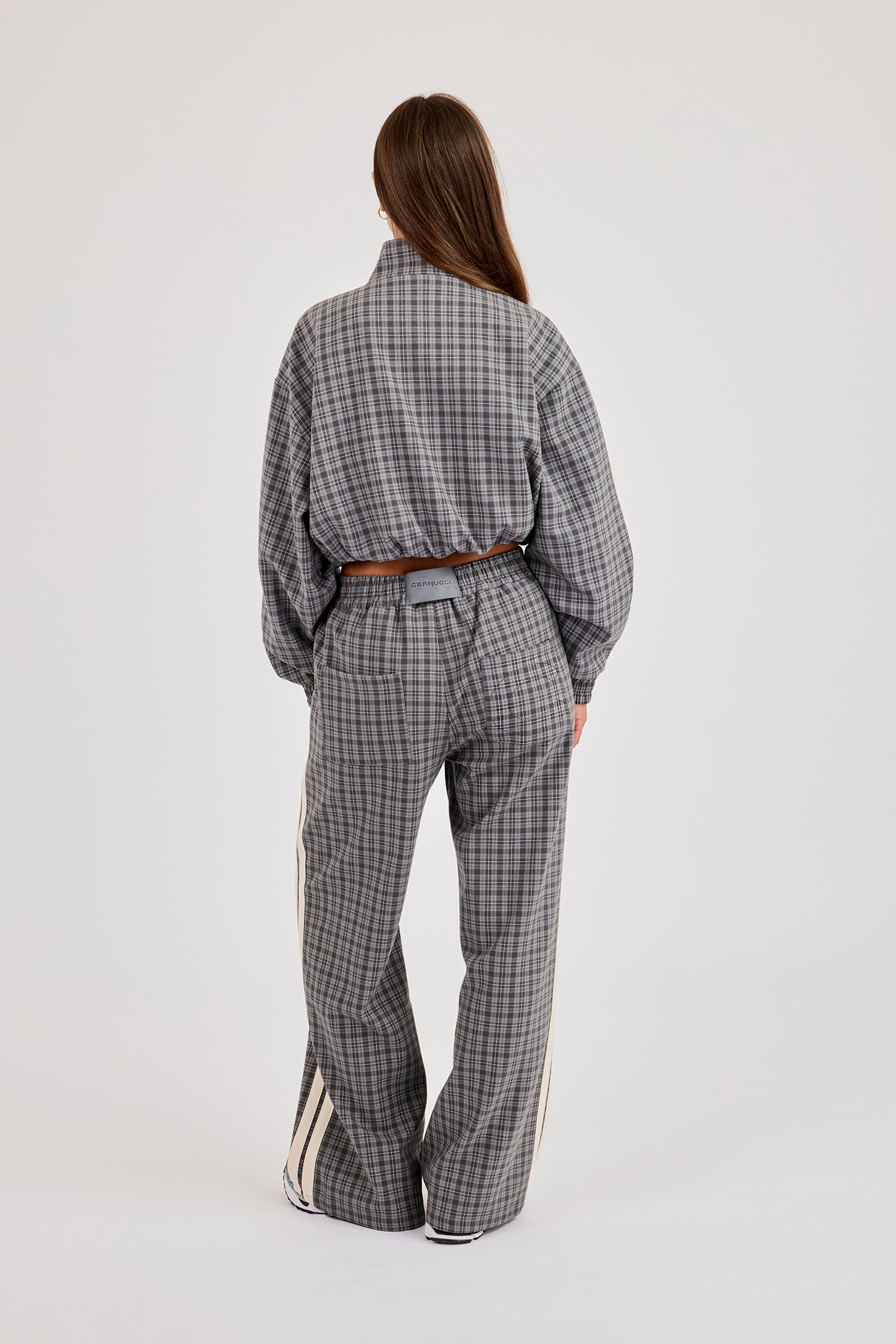 Check Funnel Neck Taping Track Jacket & Trouser - Grey