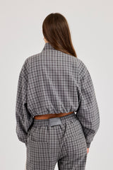 Check Funnel Neck Taping Track Jacket - Grey