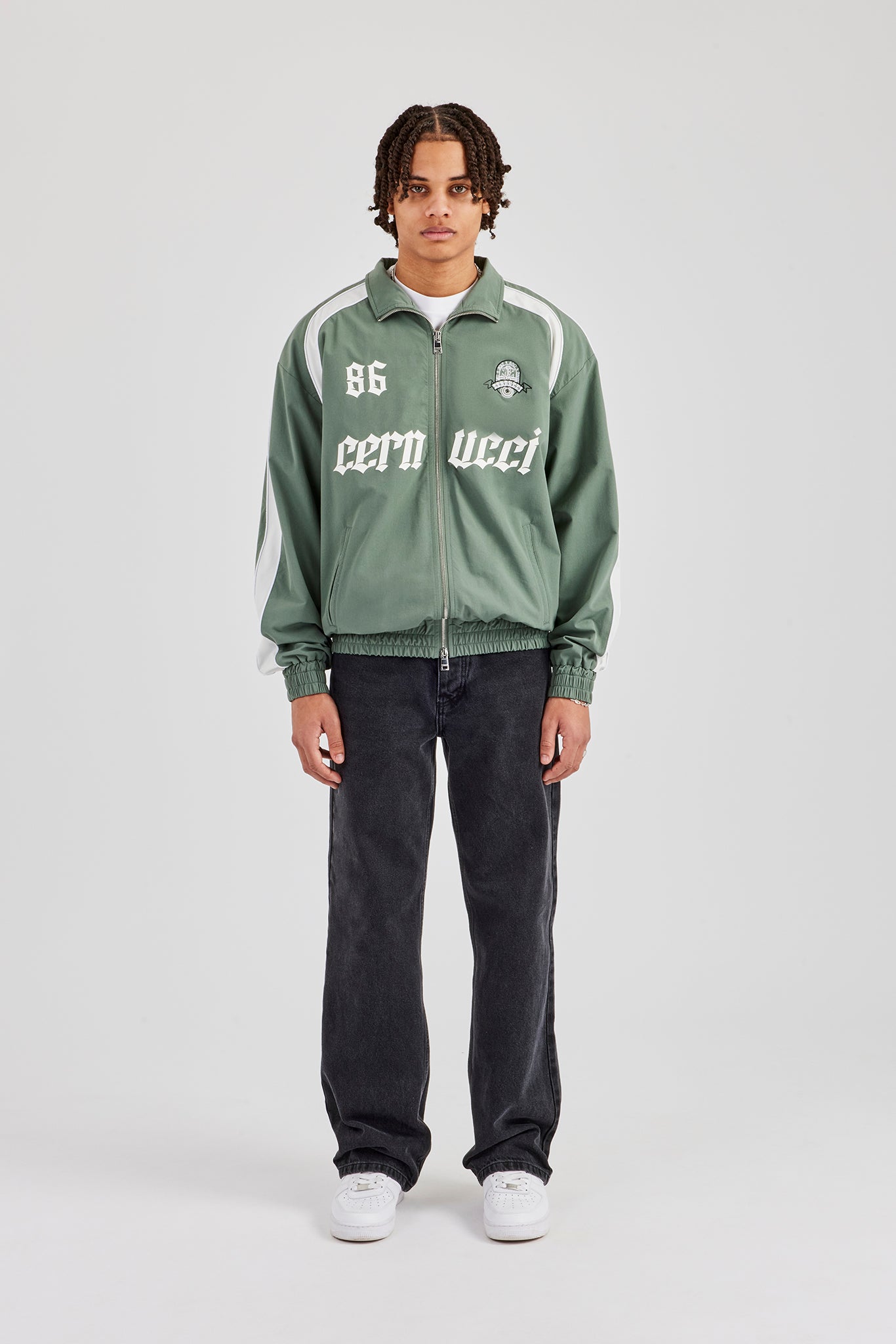 Nylon Panelled Logo Track Jacket - Green