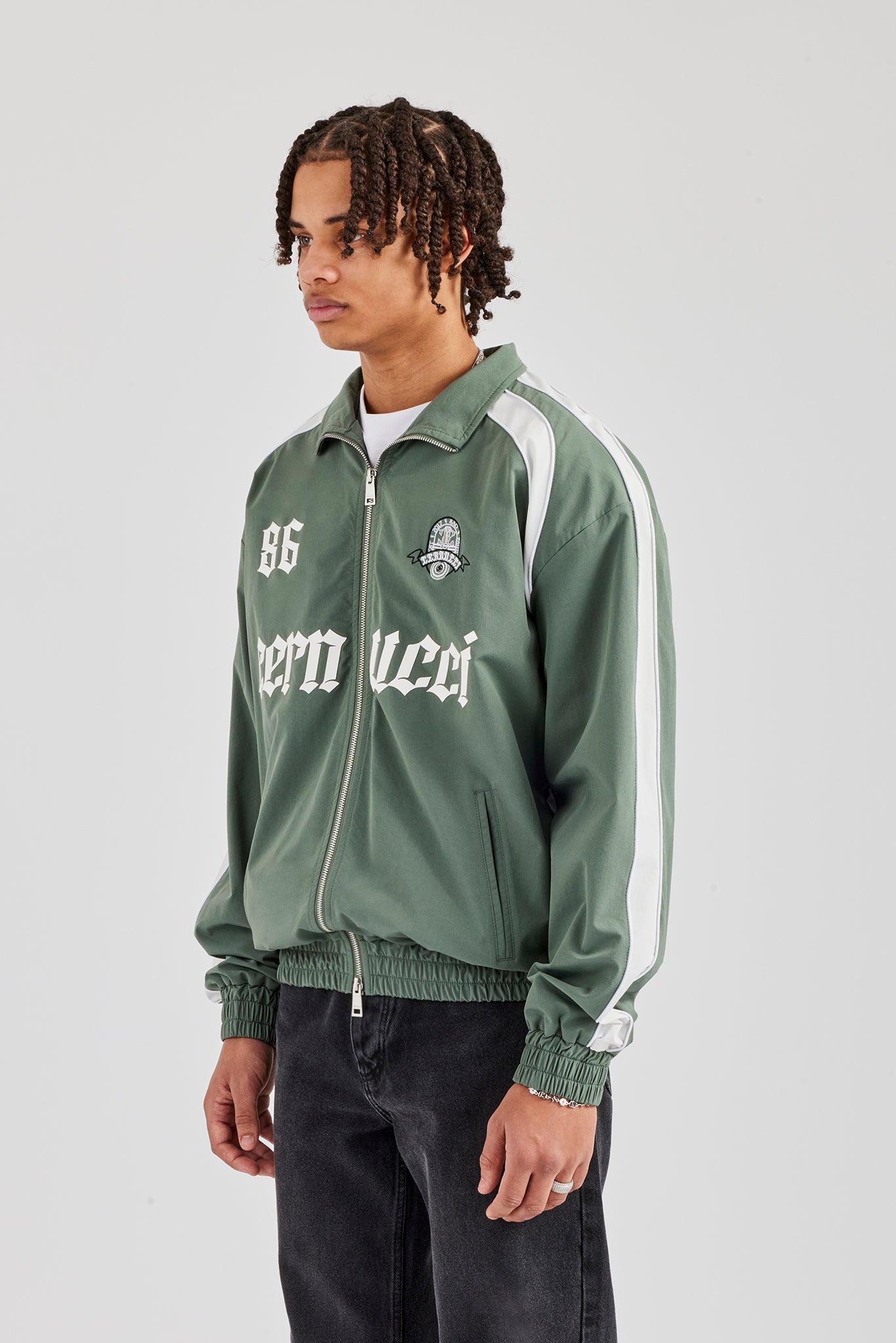 Nylon Panelled Logo Track Jacket - Green