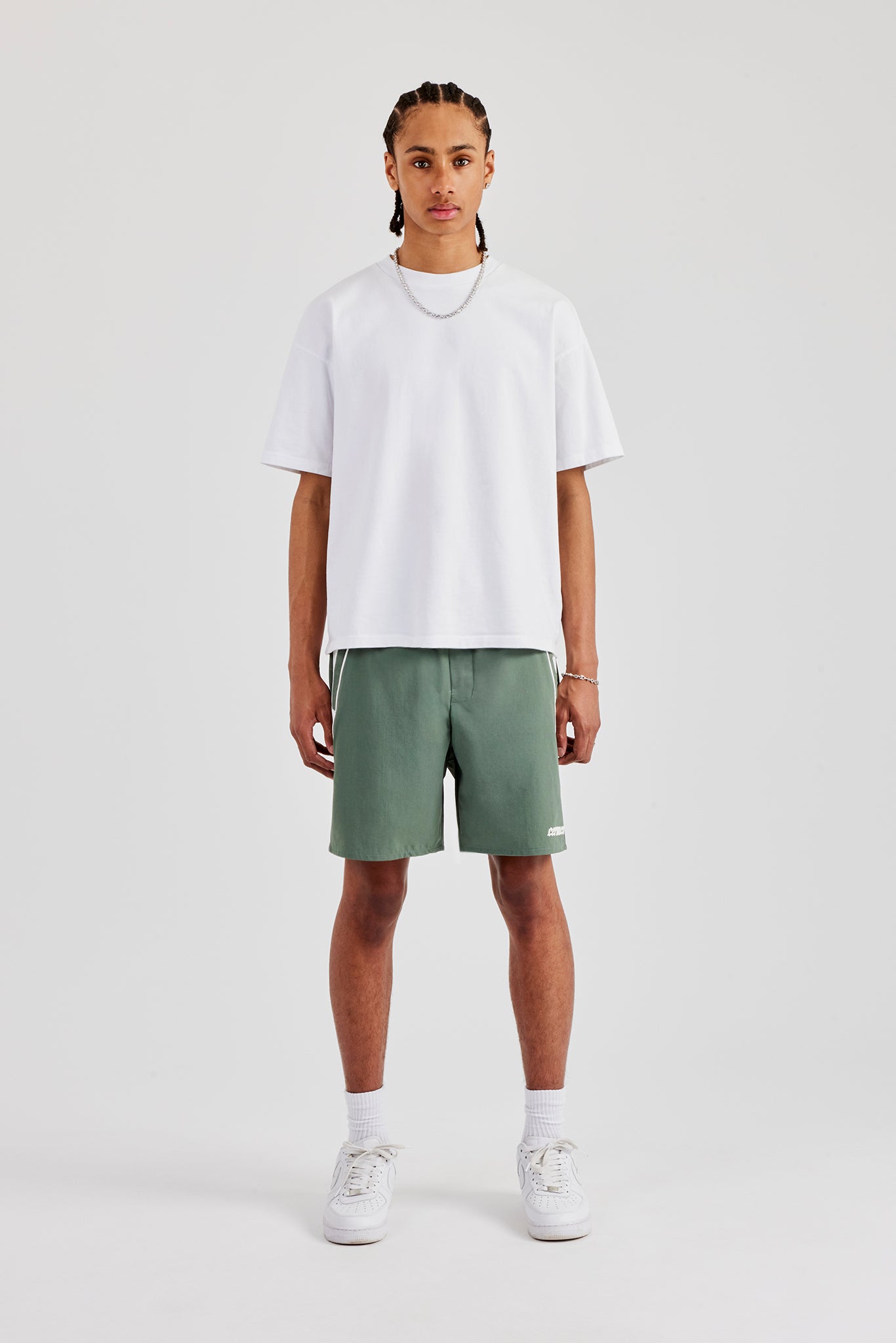 Nylon Panelled Relaxed Track Short - Green