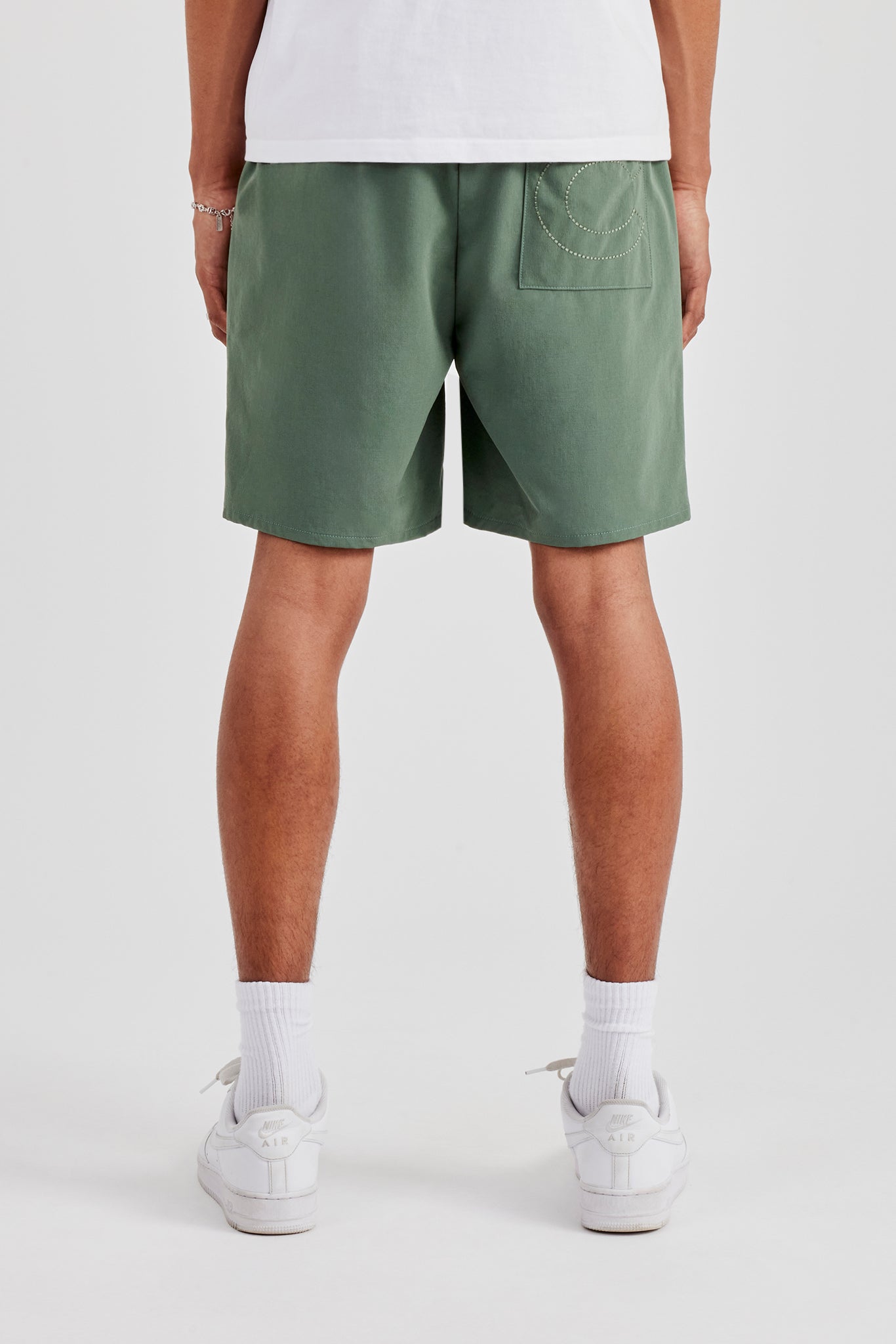 Nylon Panelled Relaxed Track Short - Green