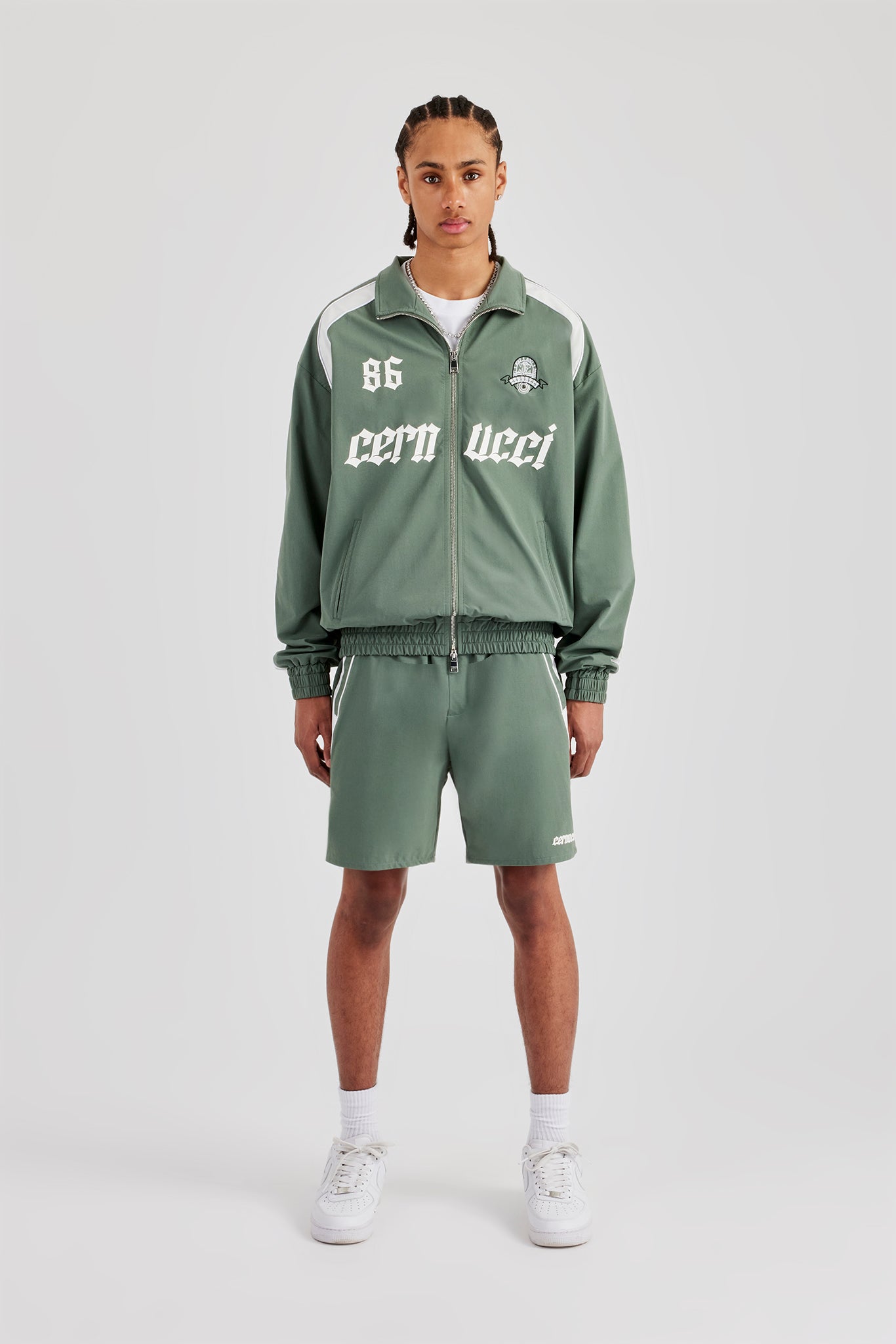 Trainingsjacke und Shorts aus Nylon mit Logo-Einsätzen - Grün