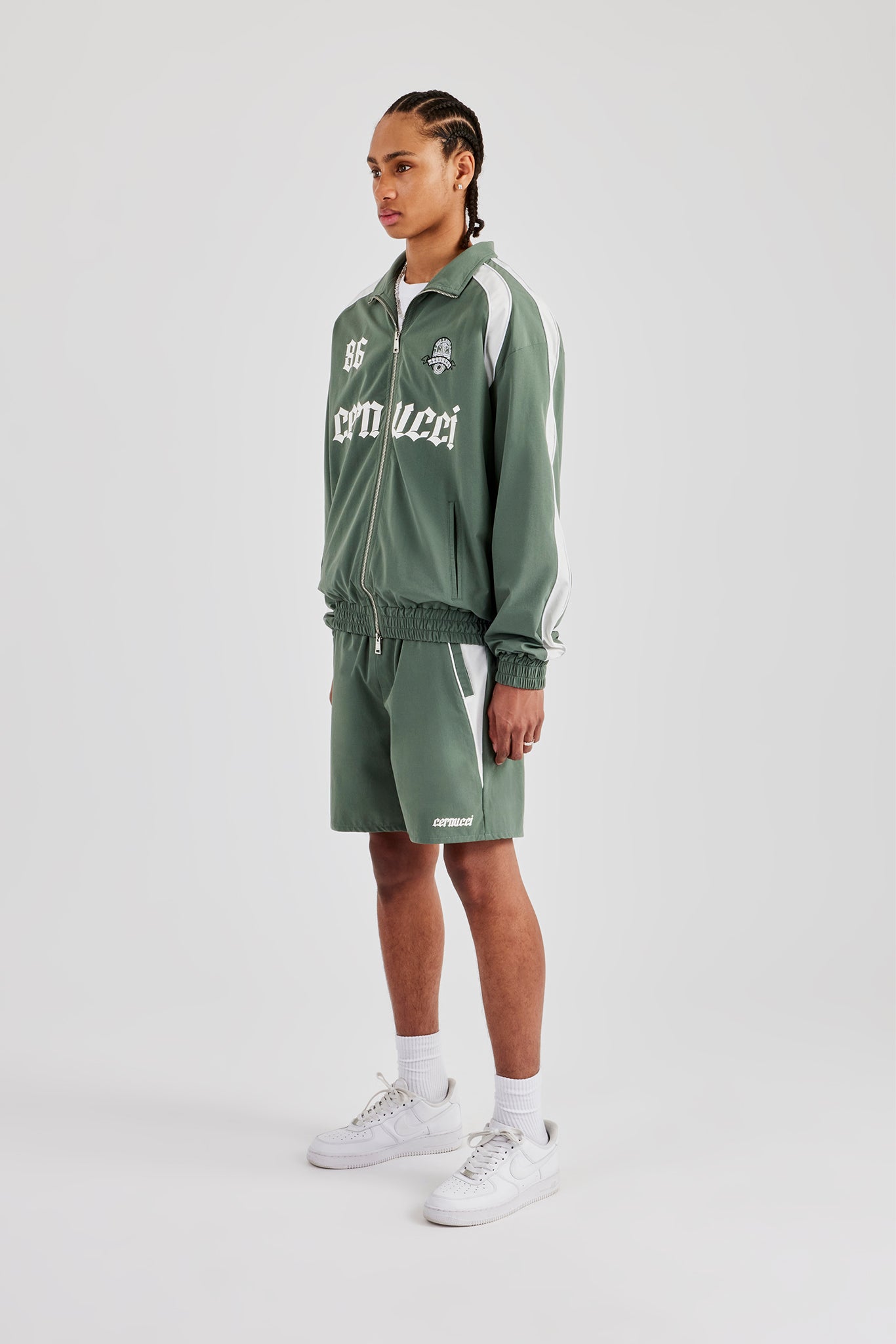Trainingsjacke und Shorts aus Nylon mit Logo-Einsätzen - Grün
