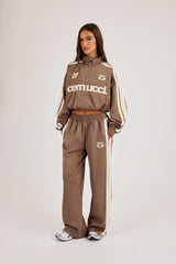Football Cropped Zip Through Track Jacket - Taupe