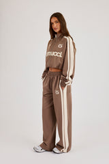 Football Cropped Zip Through Track Jacket & Baggy Taping Jogger - Taupe