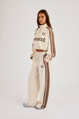 Football Cropped Zip Through Track Jacket & Baggy Taping Jogger - Off White