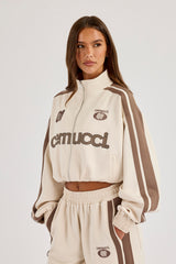 Football Cropped Zip Through Track Jacket - Off White