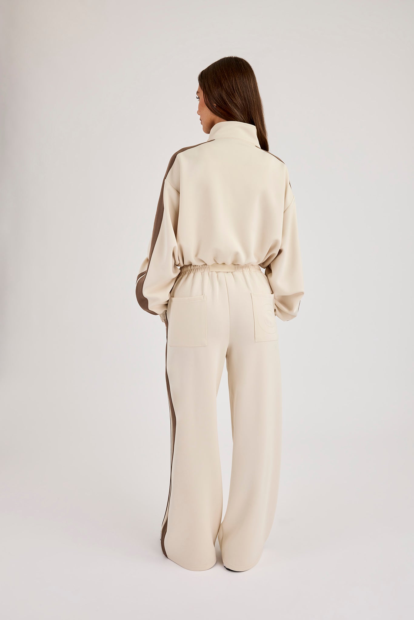 Football Cropped Zip Through Track Jacket & Baggy Taping Jogger - Off White