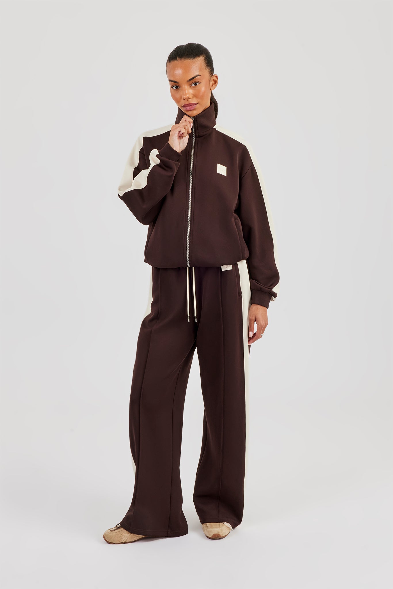 Single Taping Regular Track Jacket & Drawcord Track Pant - Chocolate