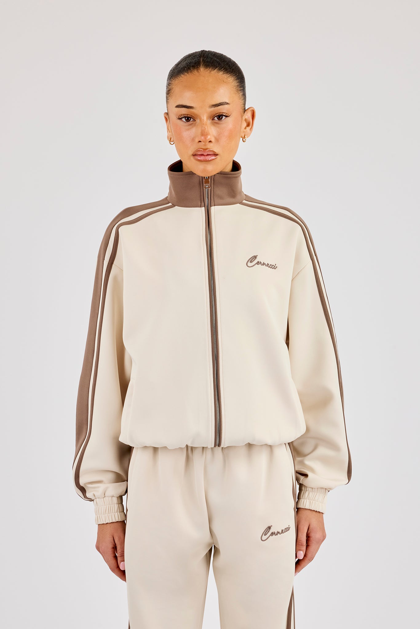 Taping Contrast Collar Track Jacket - Off White