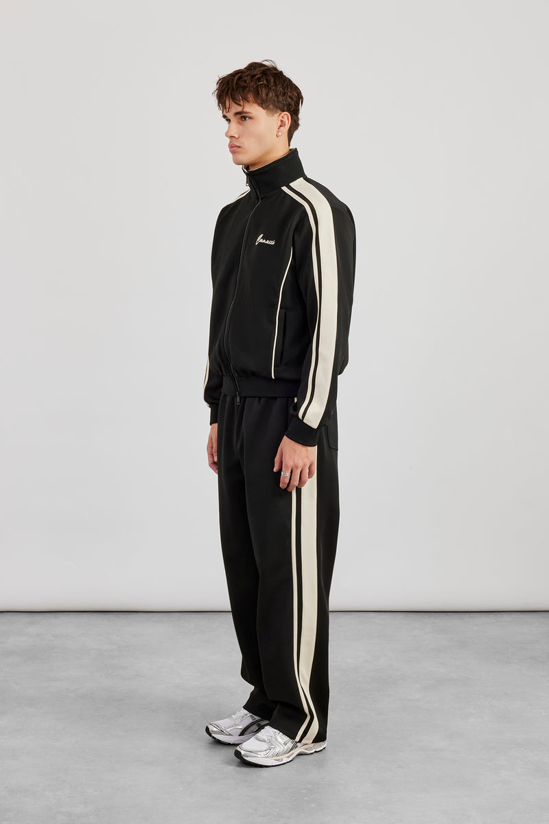 Rib Waist Relaxed Track Pant - Black