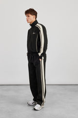 Trainingsjacke mit Rippkragen und bequeme Trainingshose – Schwarz