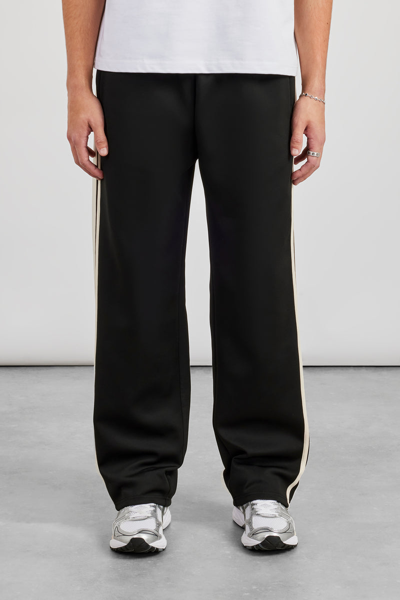 Rib Waist Relaxed Track Pant - Black