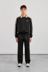 Trainingsjacke mit Rippkragen und bequeme Trainingshose – Schwarz
