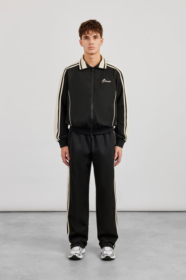Rib Collar Regular Track Jacket & Relaxed Track Pant - Black