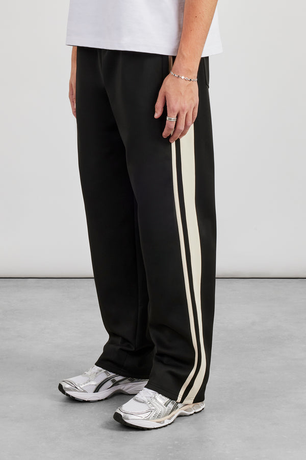 Rib Waist Relaxed Track Pant - Black