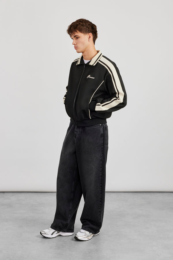 Trainingsjacke mit Rippkragen, regulär, Schwarz