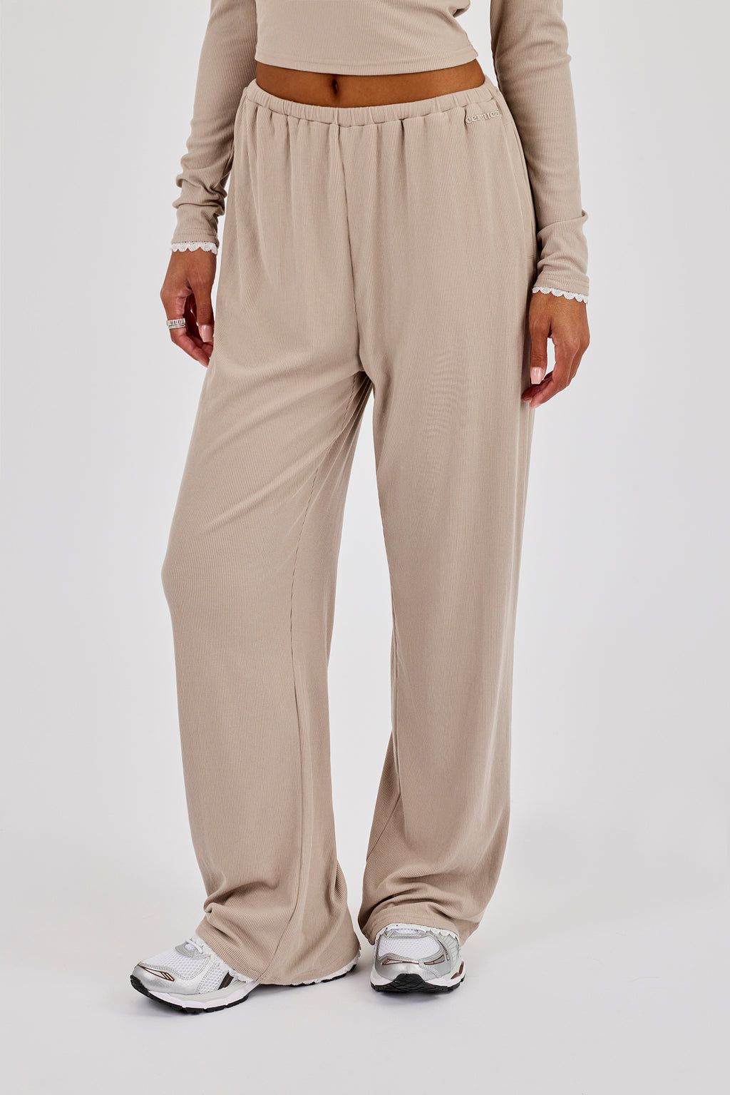 Touch Ribbed Open Soft Touch Ribbed Trouser - Taupe | Womens Bottoms | Shop Trousers at ...