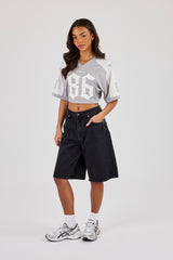 Mesh Fitted Cropped Top - Grey