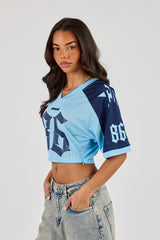 Mesh Fitted Cropped Top - Light Blue