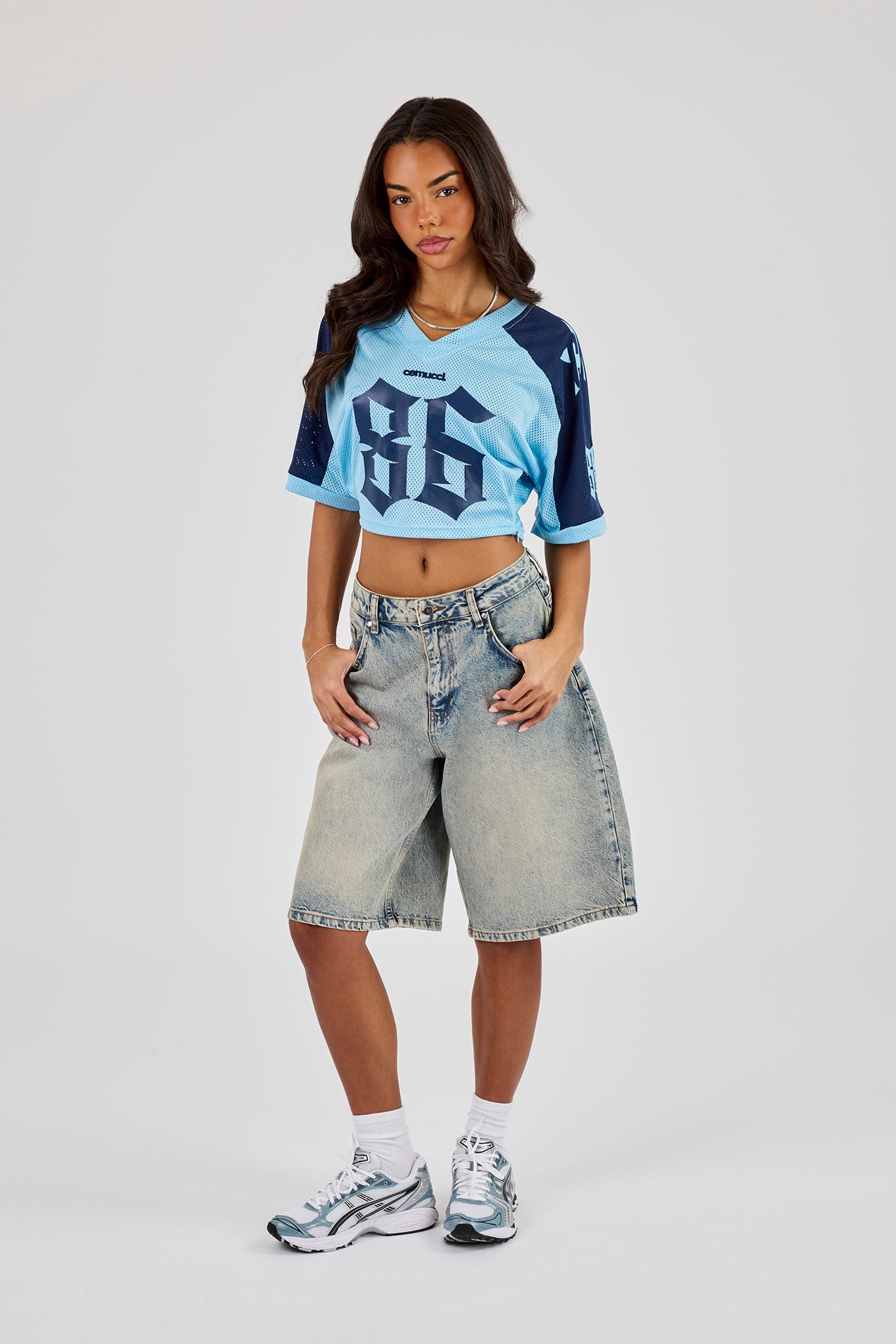 Mesh Fitted Cropped Top - Light Blue | Womens Tees & Vests | Shop