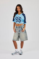 Mesh Fitted Cropped Top - Light Blue