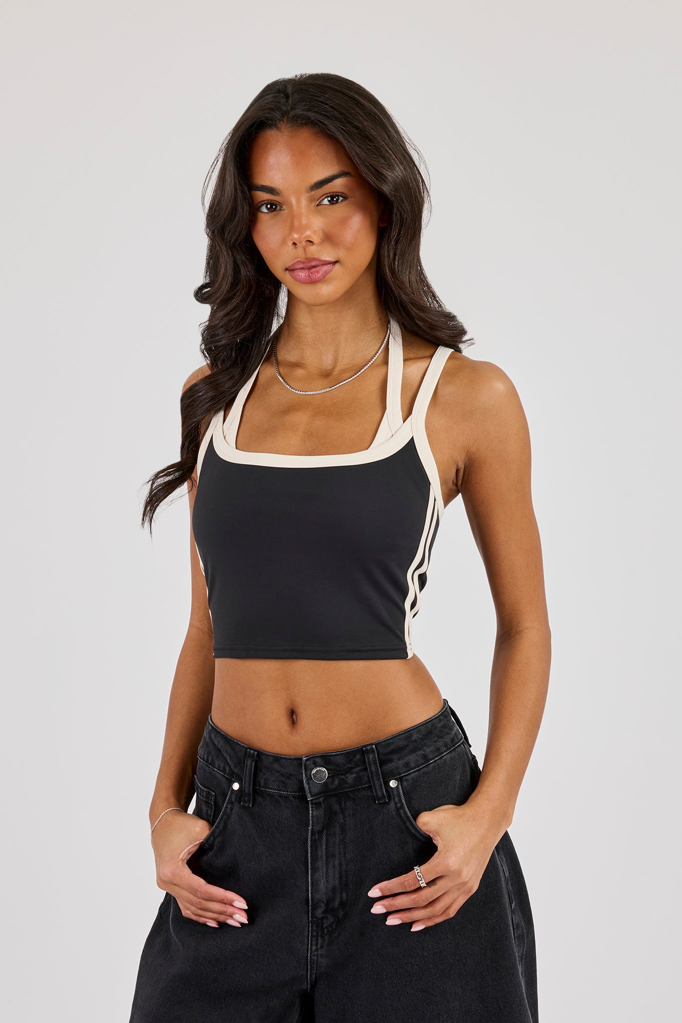Layered Contrast Strap Top - Black | Womens Tees & Vests | Shop