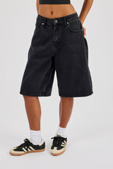 Ladies Baggy Denim Jort - Washed Black