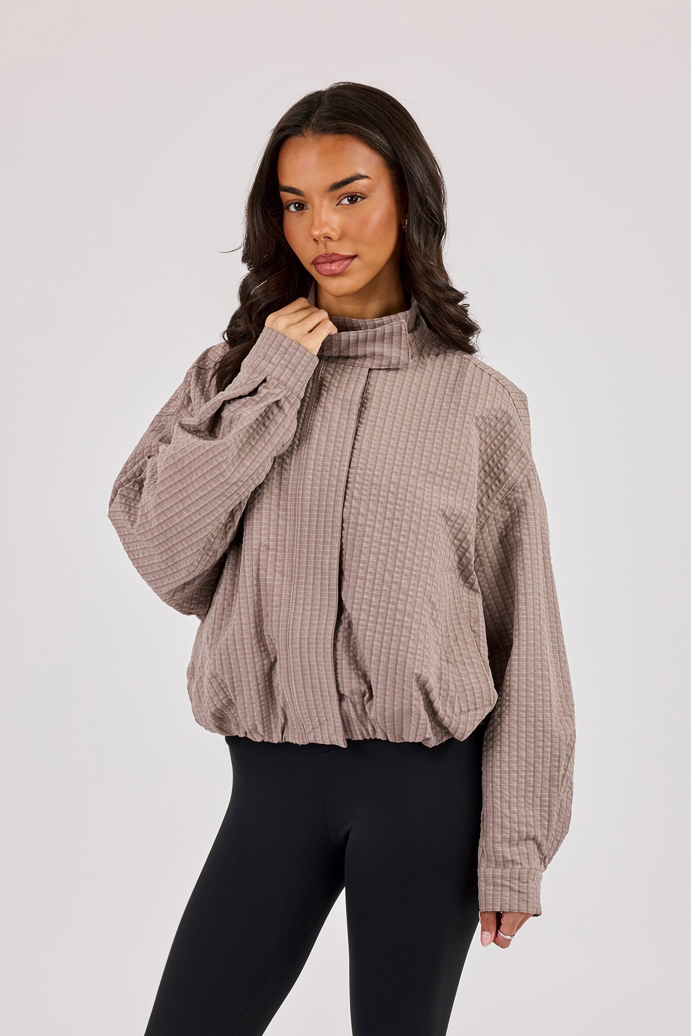 Check Nylon Jacket - Beige