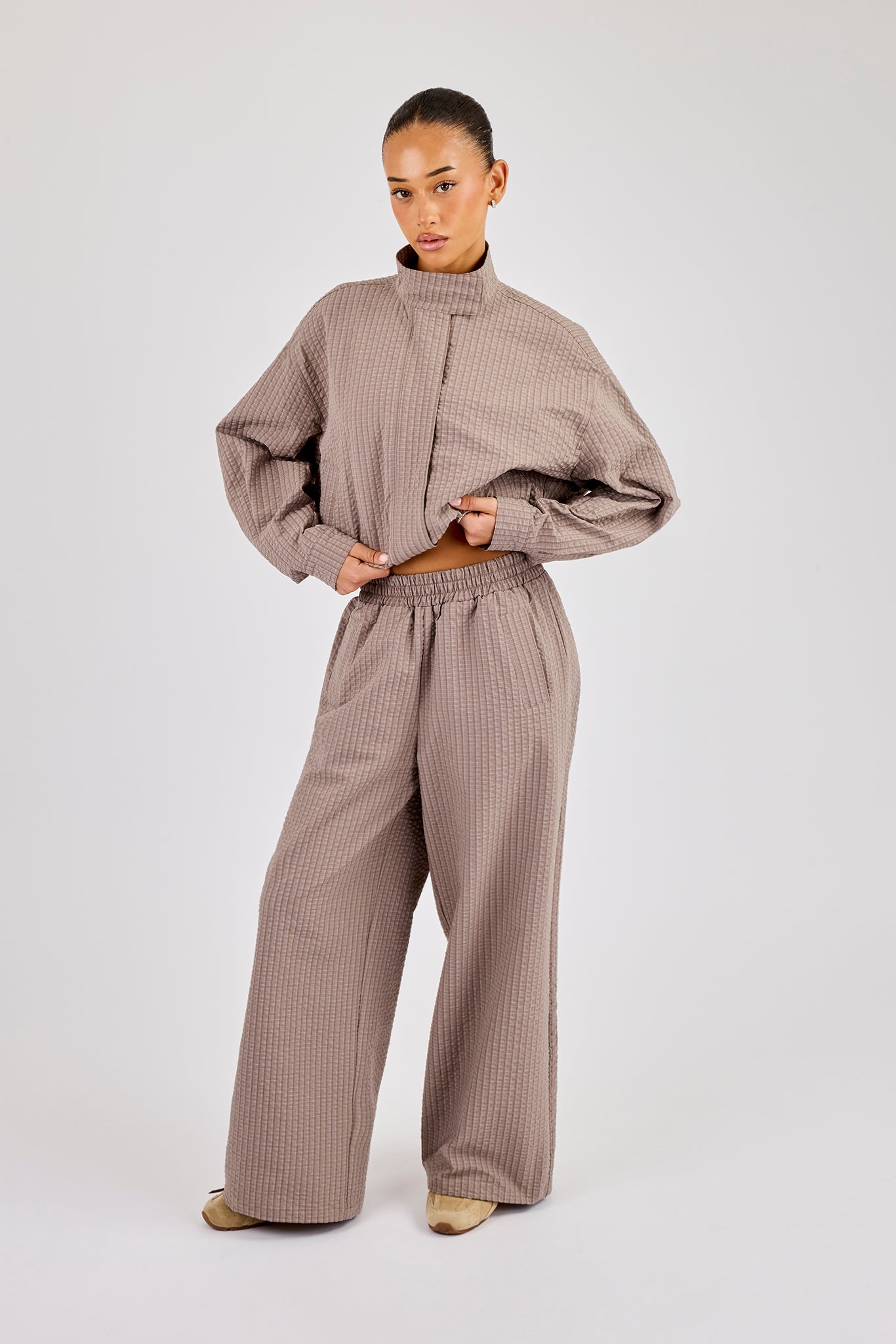 Check Nylon Jogger - Beige