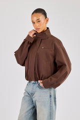 Twill Funnel Neck Jacket - Brown