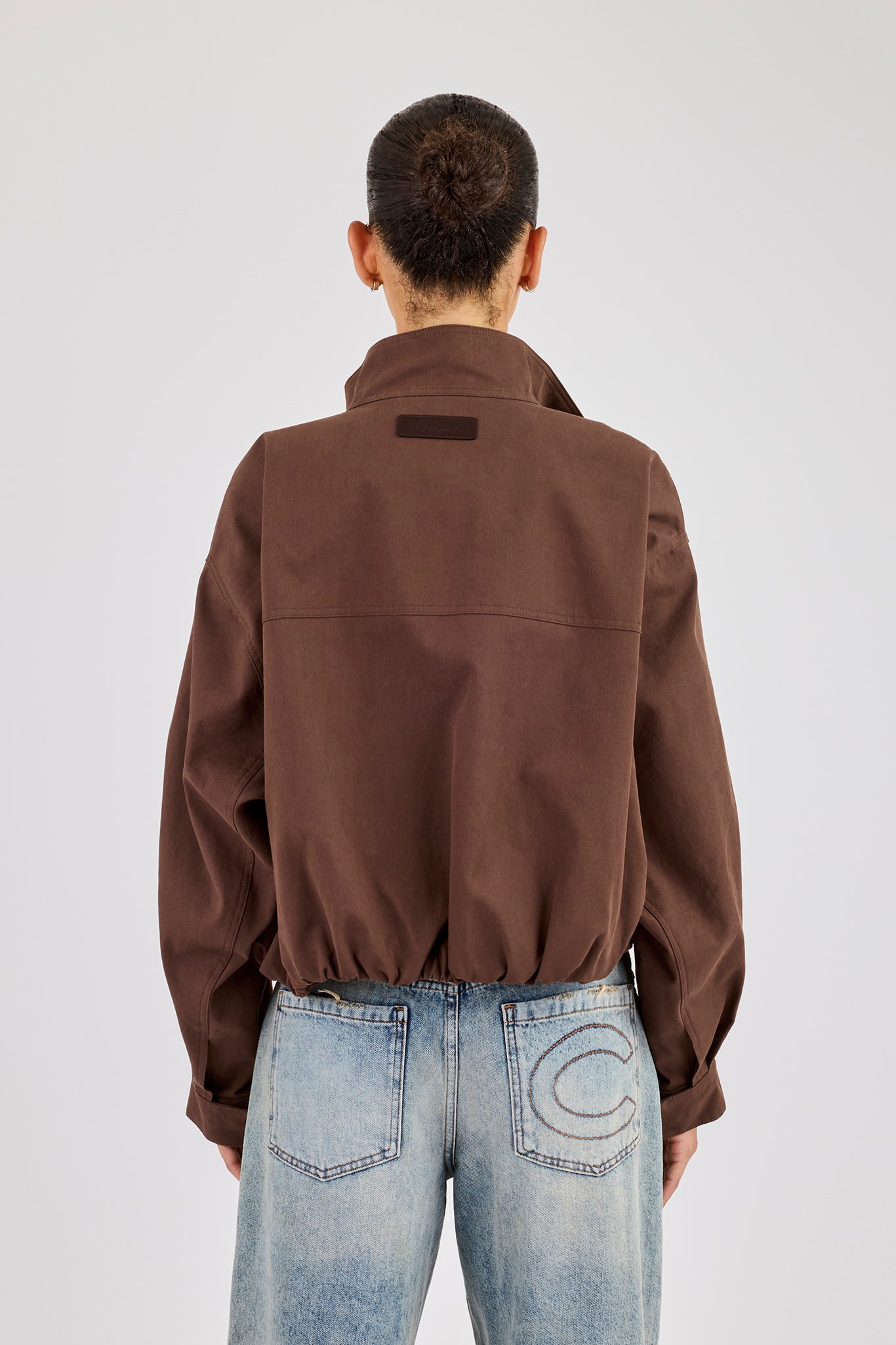 Twill Funnel Neck Jacket - Brown