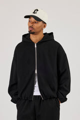 Ottoman Rib Zip Through Hoodie - Black