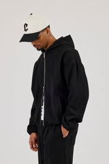 Ottoman Rib Zip Through Hoodie - Black