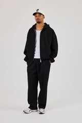 Ottoman Rib Zip Through Hoodie & Relaxed Jogger - Black