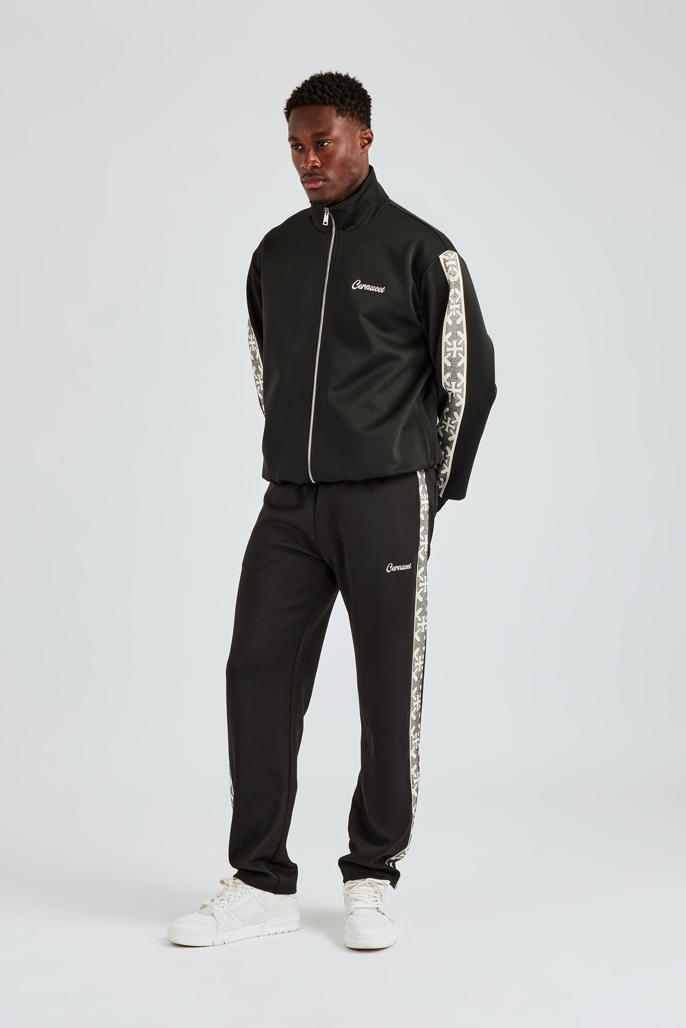 Rhinestone Embellished Track Pant Black Mens Bottoms Shop rhinestone-embellished-track-pant-black-mens-bottoms-shop