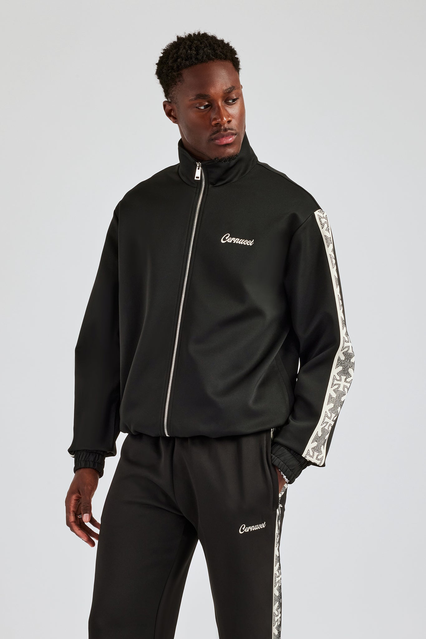 Rhinestone Embellished Track Jacket - Black | Mens Outerwear
