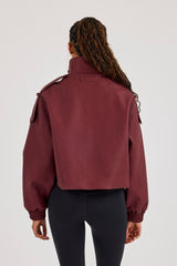 PU Funnel Neck Boxy Jacket - Oxblood Red