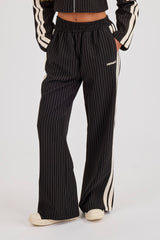 Pinstripe Taping Wide Leg Track Pant - Black