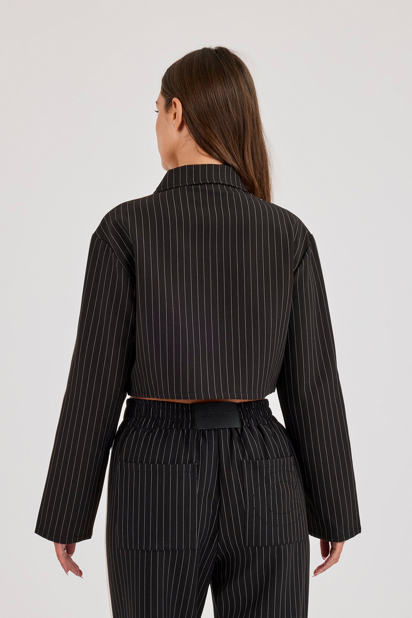 Pinstripe Taping Cropped Harrington Jacket - Black