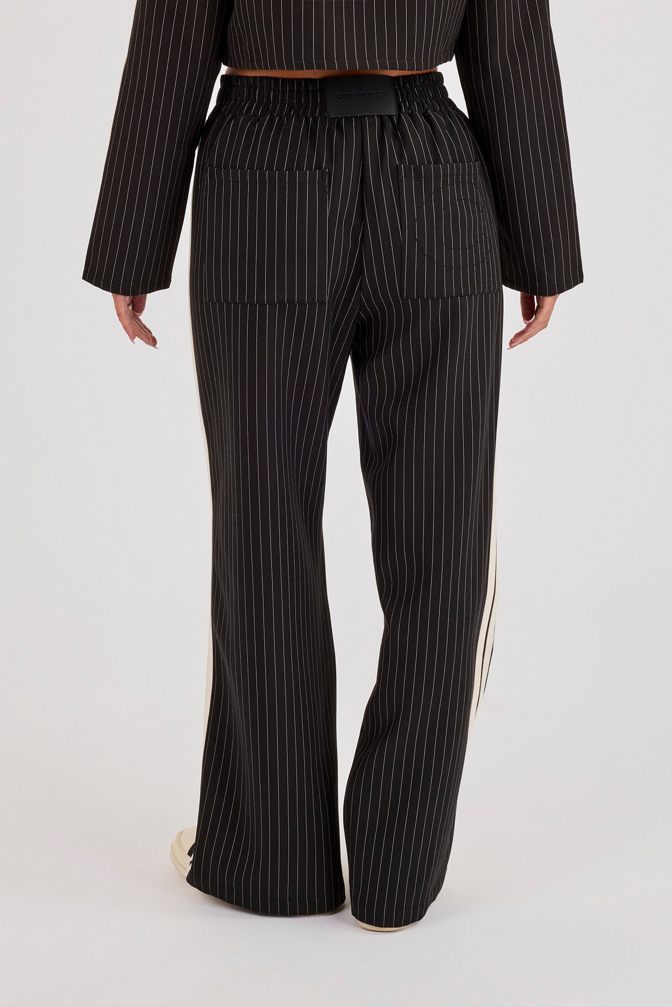 Pinstripe Taping Wide Leg Track Pant - Black