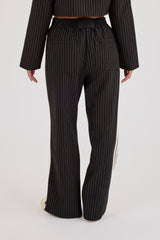Pinstripe Taping Wide Leg Track Pant - Black