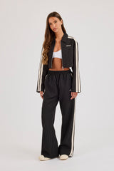 Pinstripe Taping Cropped Harrington Jacket & Wide Leg Jogger - Black