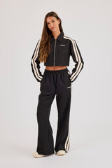 Pinstripe Taping Cropped Harrington Jacket - Black