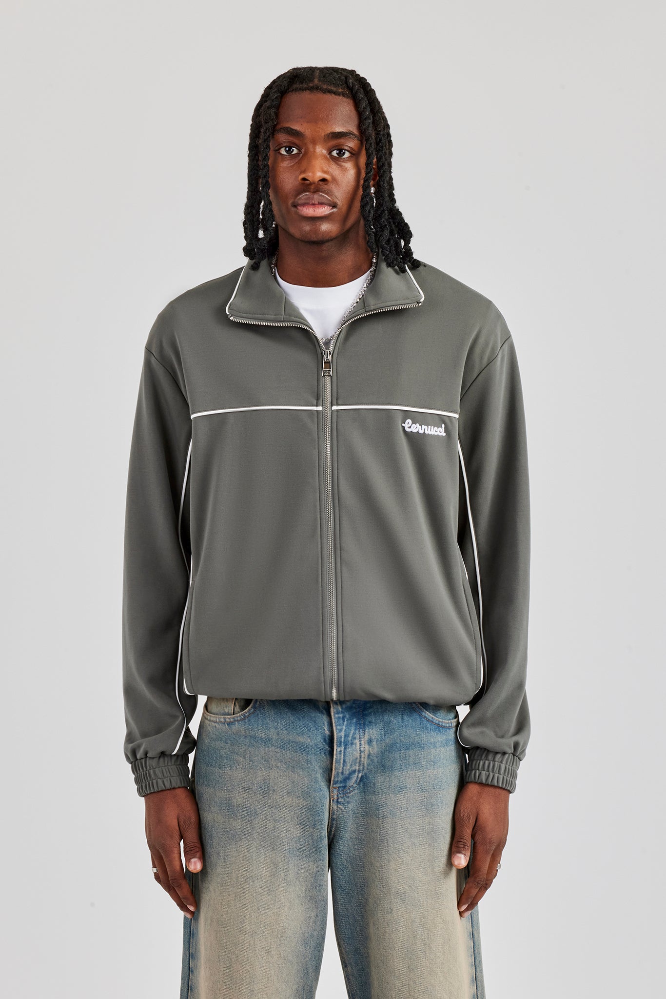 Piping Zip Through Jacket - Grey | Mens Outerwear | Shop Jackets