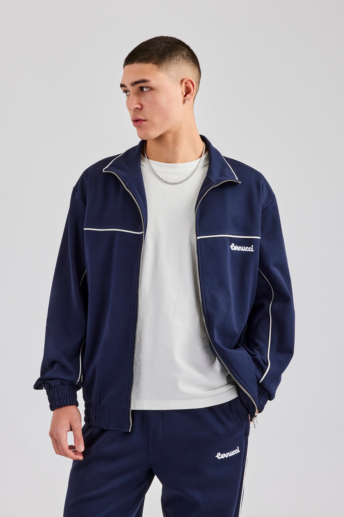 Jacke mit durchgehendem Reißverschluss und Paspelierung - Marineblau