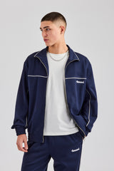 Jacke mit durchgehendem Reißverschluss und Paspelierung - Marineblau